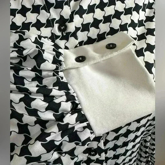 Houndstooth Printed Collared Neck Women’s Long Sleeve Shirt - Picture 5 of 9